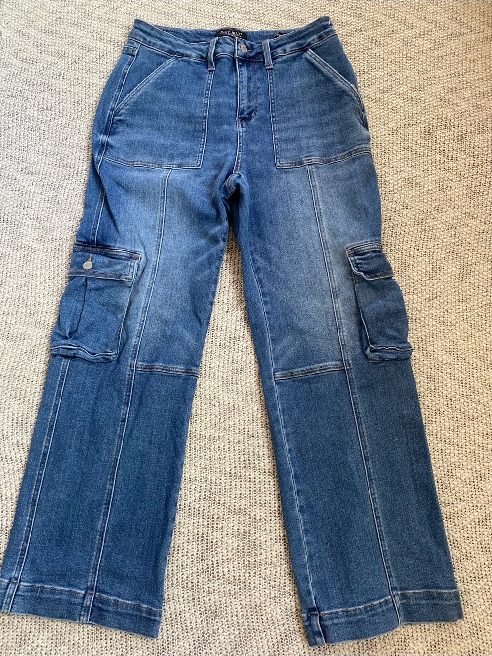 Judy Blue Macon High Rise Wide Leg Cargo Jeans Medium Wash Size 14W Y2K 90s